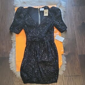 Nwt! Saylor Fauna  V-neck Mini Sequins Dress Black